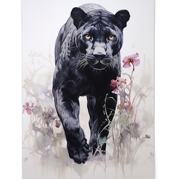 Watercolor Black Jaguar Wall Art Print Unframed - Majestic Jungle Elegance - Picture 3 of 6